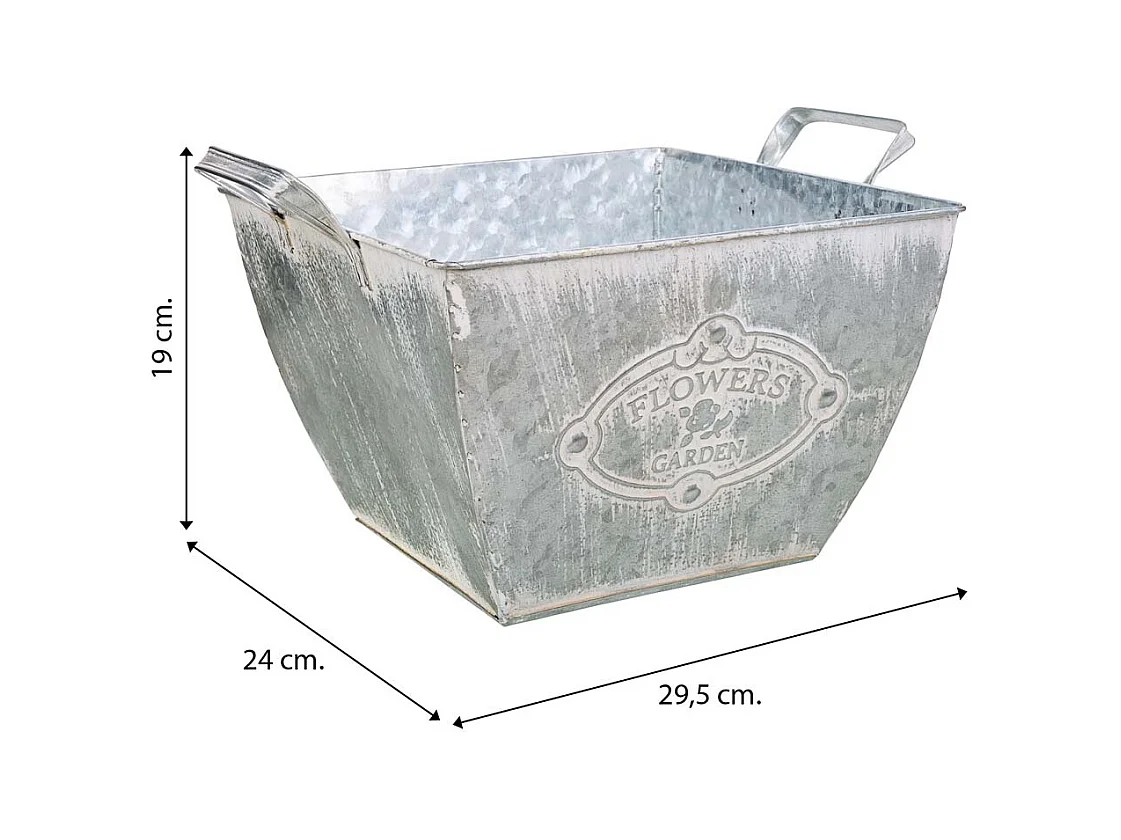 Macetero de metal blanco 29.5/24x24x16.5/19 b:15.5x15.5
