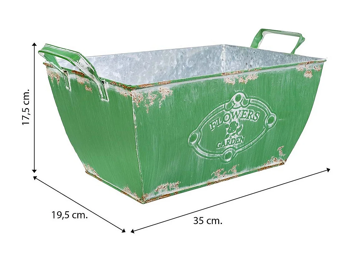 Fioriera in metallo verde 35/29,5x19,5x14,5/17,5hb:22,5x13