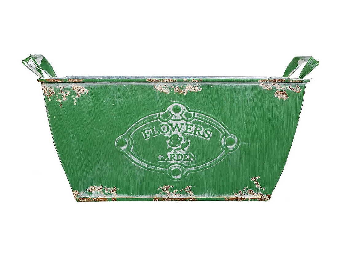 Macetero de metal verde 35/29.5x19.5x14.5/17.5 b:22.5x13