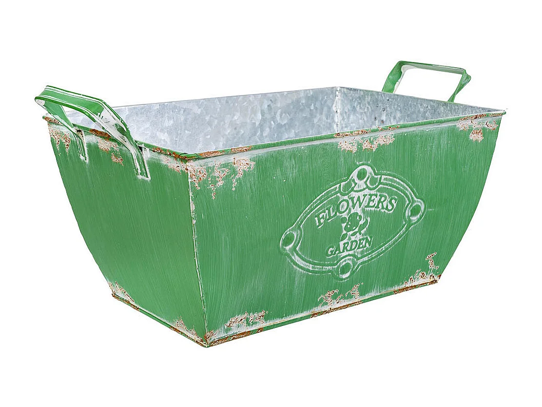 Macetero de metal verde 35/29.5x19.5x14.5/17.5 b:22.5x13
