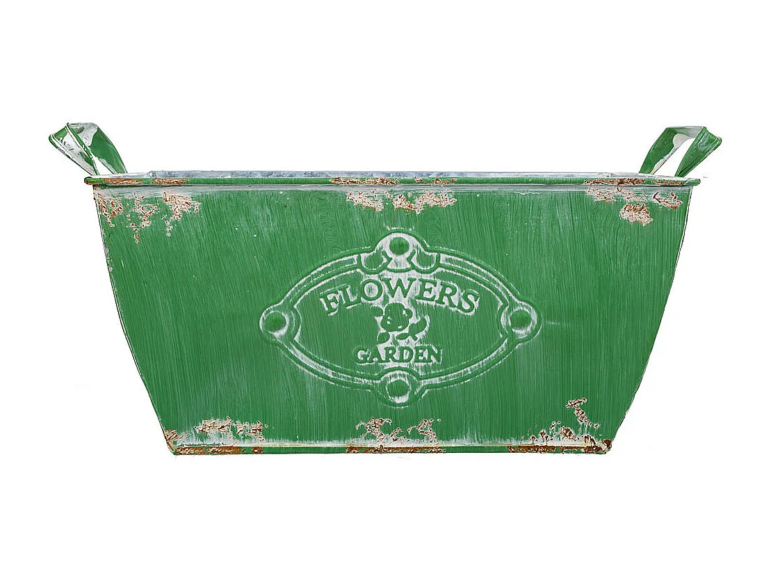 Macetero de metal verde 35/29.5x19.5x14.5/17.5 b:22.5x13