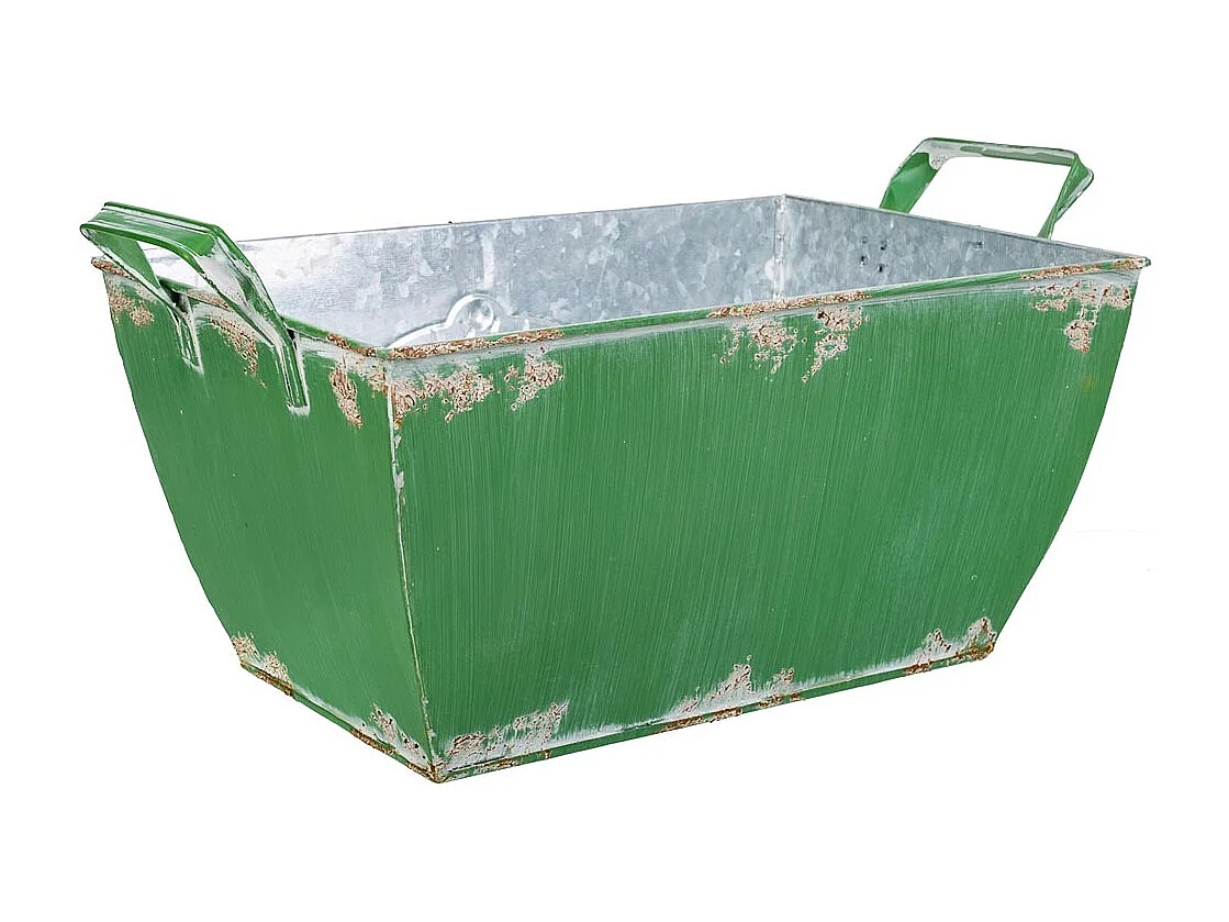Macetero de metal verde 35/29.5x19.5x14.5/17.5 b:22.5x13