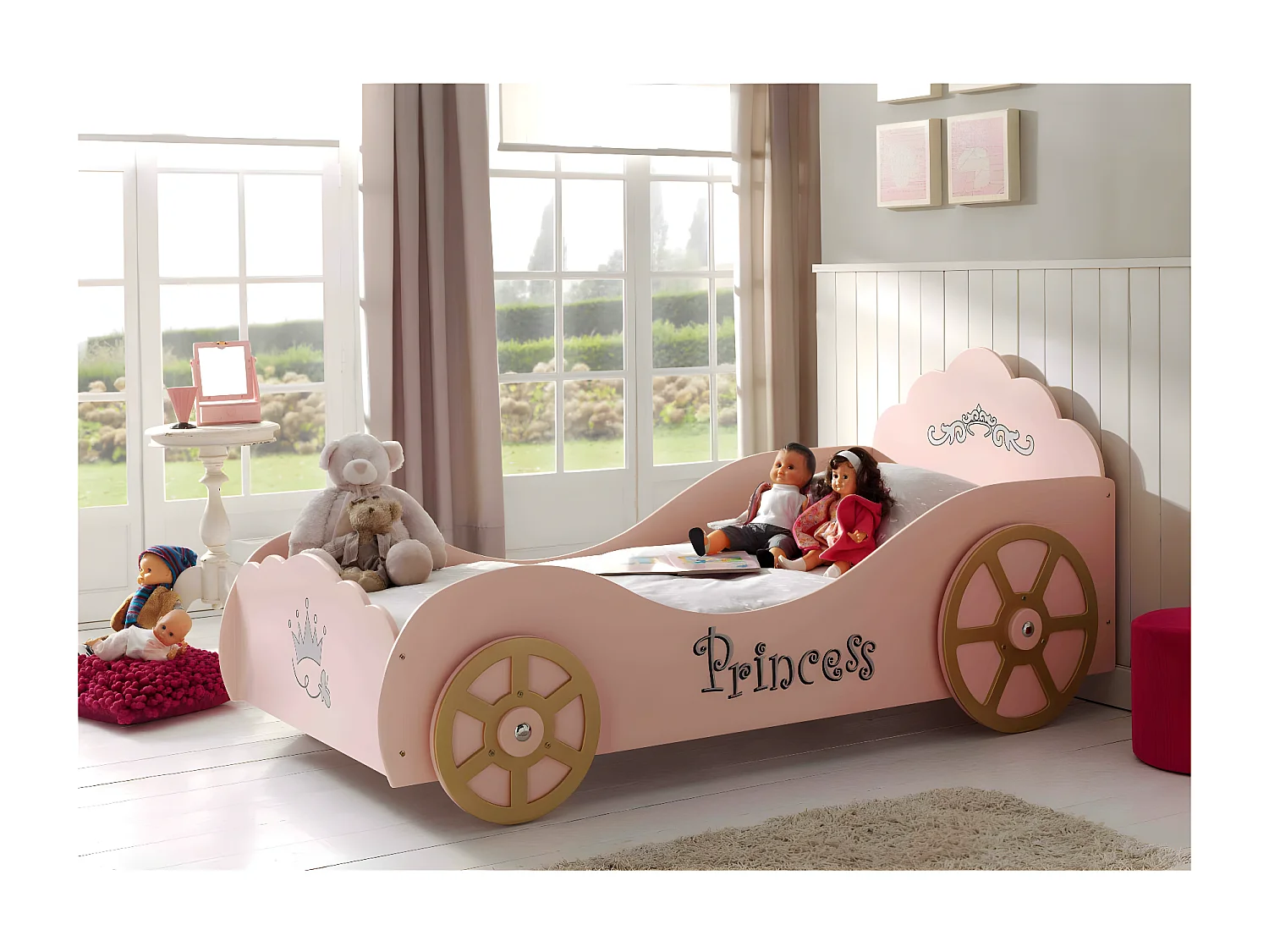 Pack - Lit Enfant & Matelas "Voiture" 90x200cm Rose
