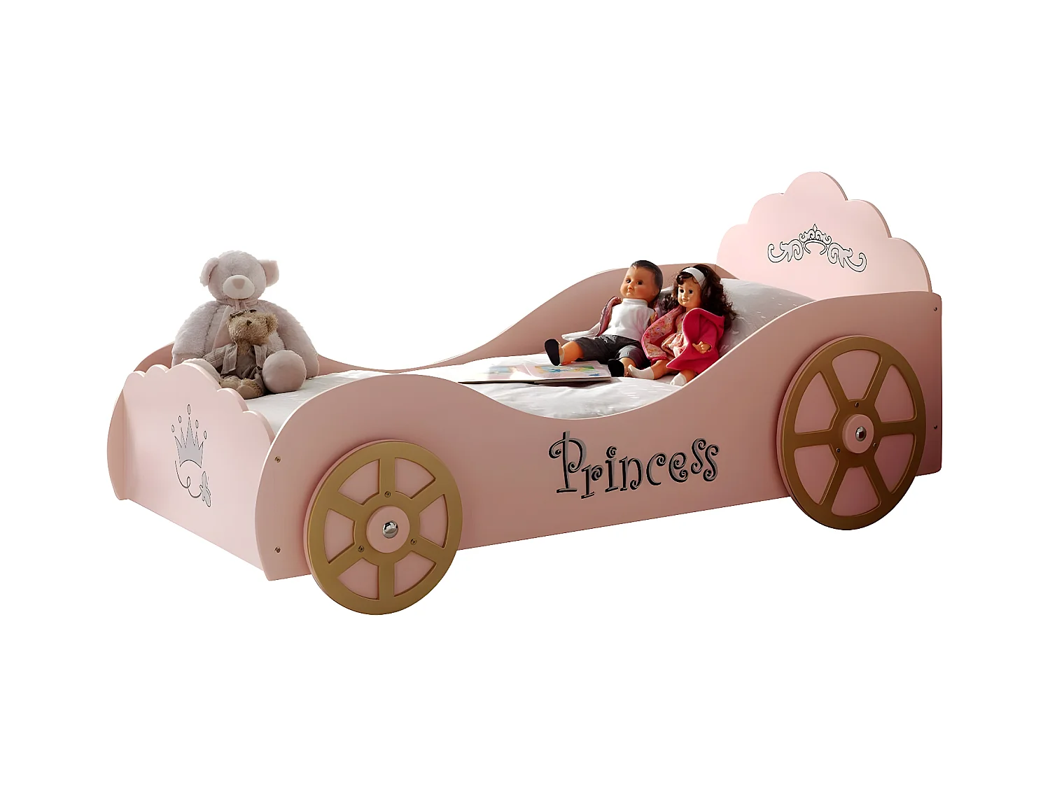 Pack - Lit Enfant & Matelas "Voiture" 90x200cm Rose