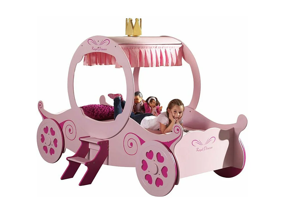 Pack - Lit Enfant & Matelas "Carrosse" 90x200cm Rose