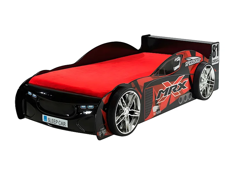 Pack - Lit Enfant Voiture & Matelas "MRX" 90x200cm Noir