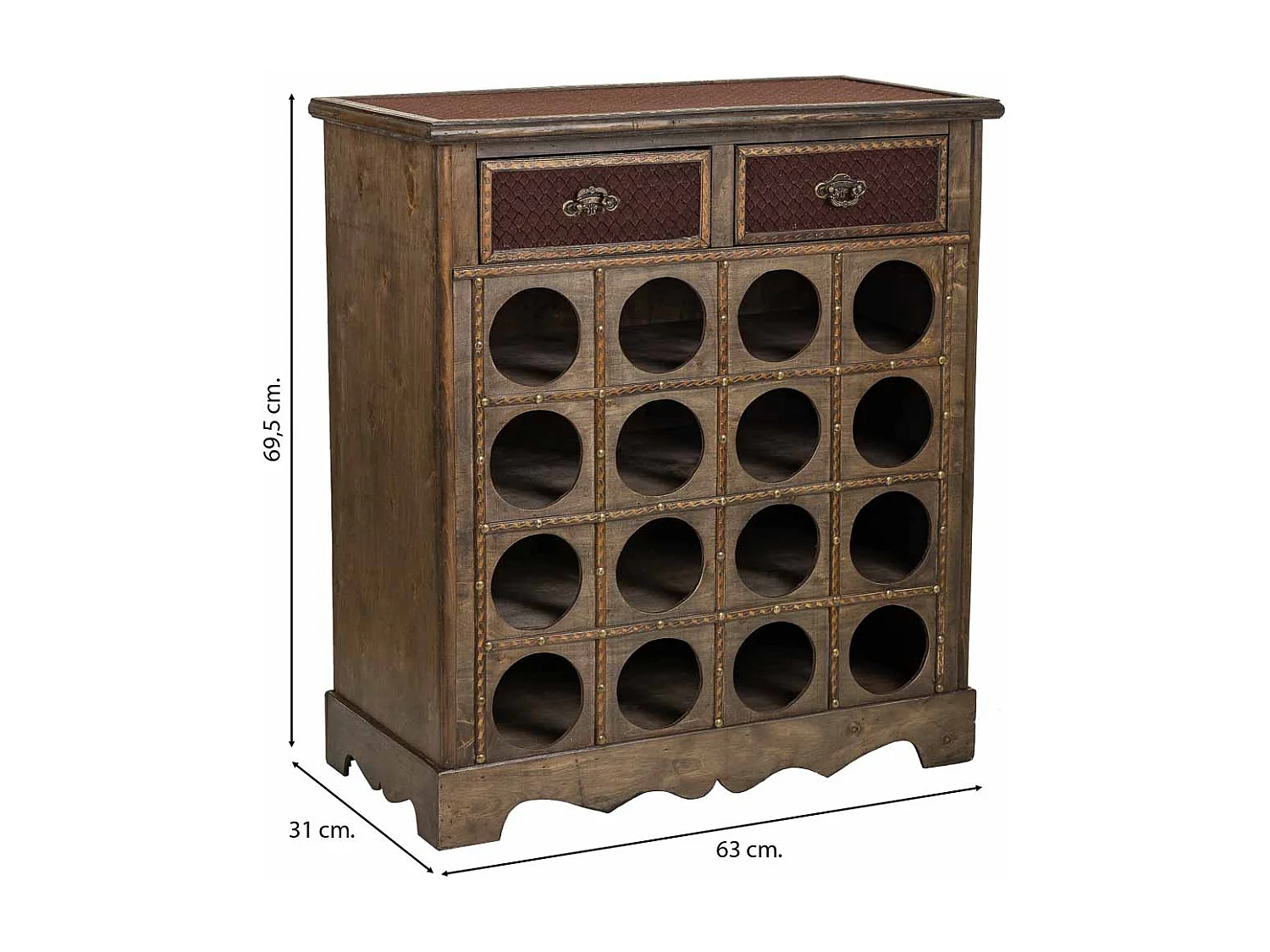 Mobile portabottiglie vino in legno marrone 63x31x69,5h