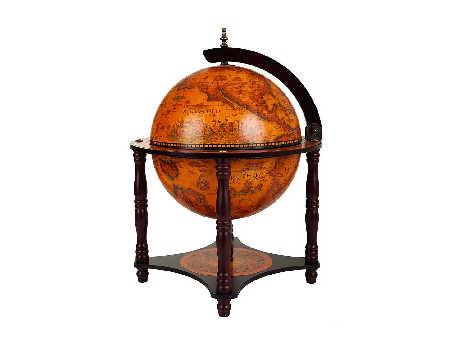 Casier à vin globe terrestre marron 42x42x57h