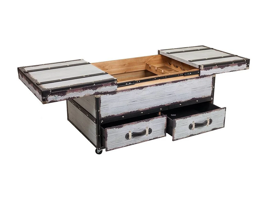 Flaschenregal aus Holz und weißem Segeltuch, 100 x 60 x 55 h cm