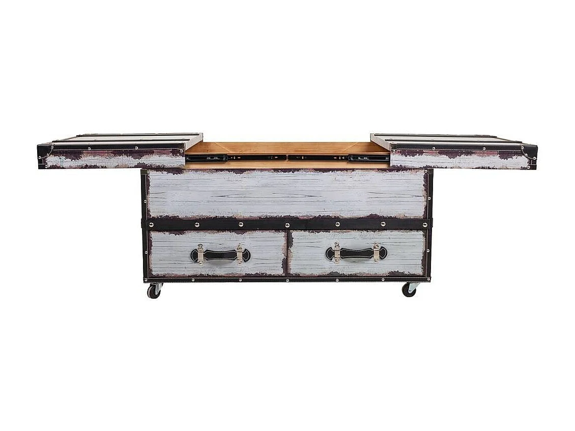 Flaschenregal aus Holz und weißem Segeltuch, 100 x 60 x 55 h cm