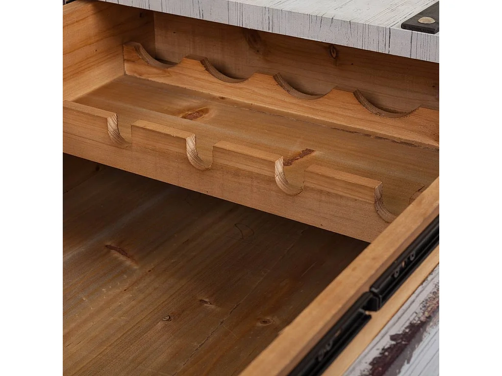 Portabottiglie in legno e tela bianca 100x60x55h