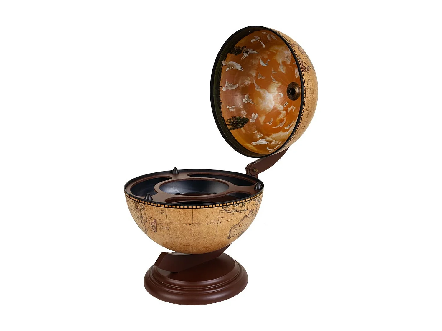 Casier à vin globe terrestre marron 38x33x48h