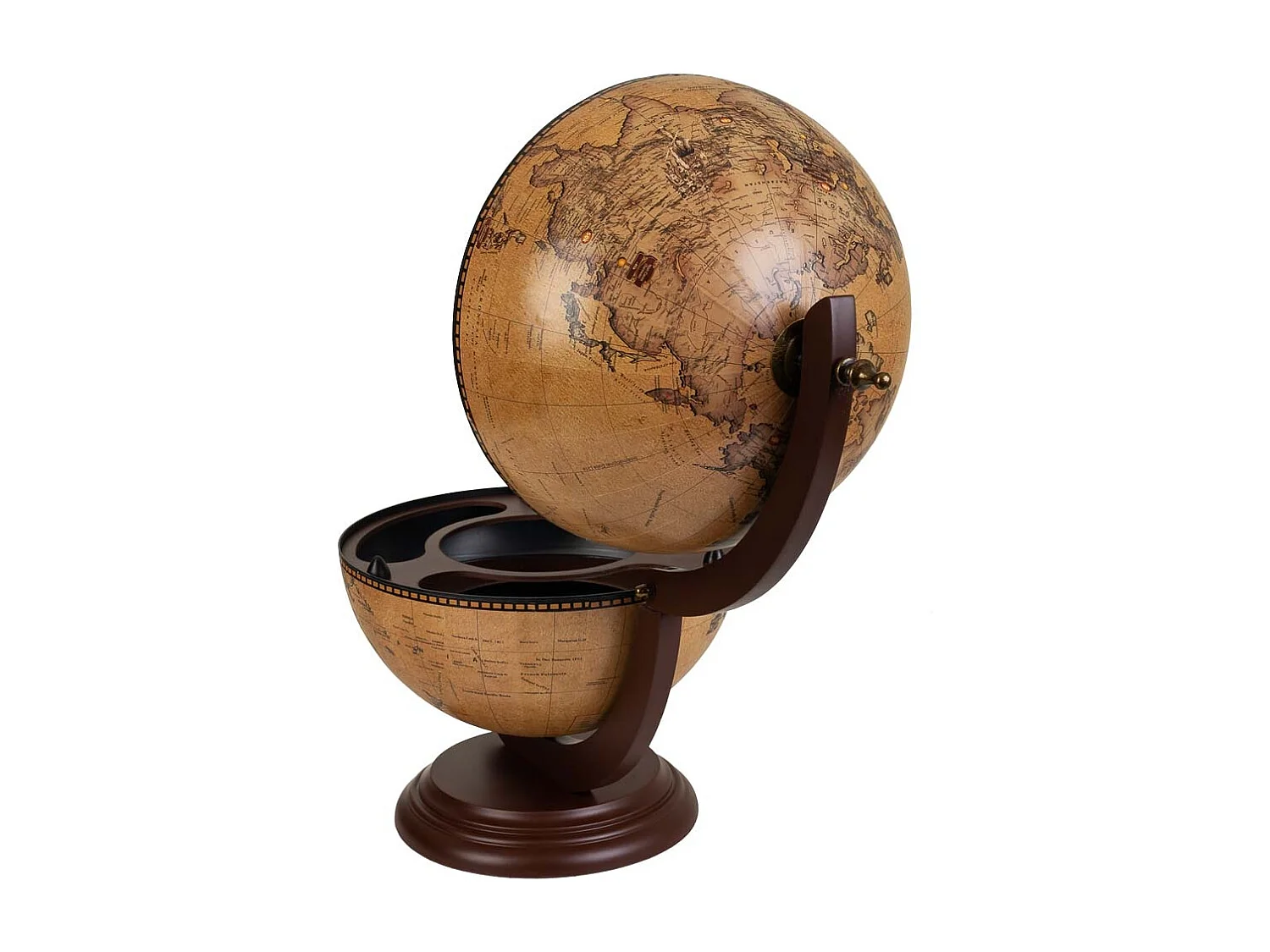 Casier à vin globe terrestre marron 38x33x48h