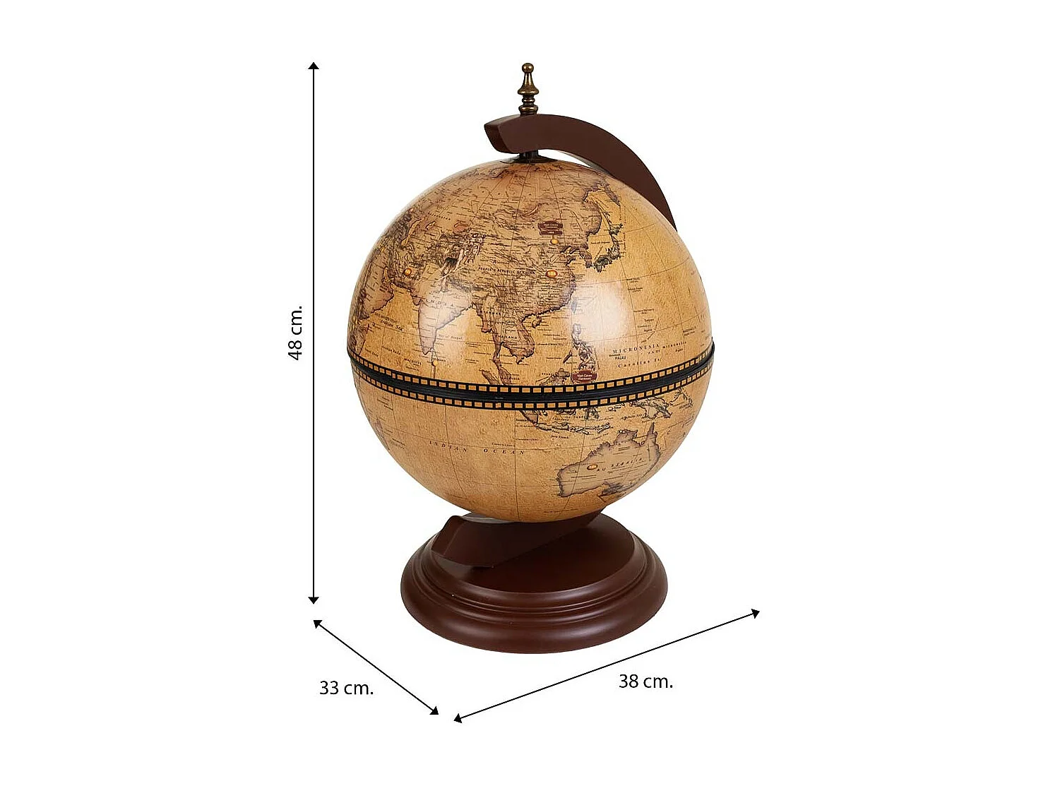 Casier à vin globe terrestre marron 38x33x48h