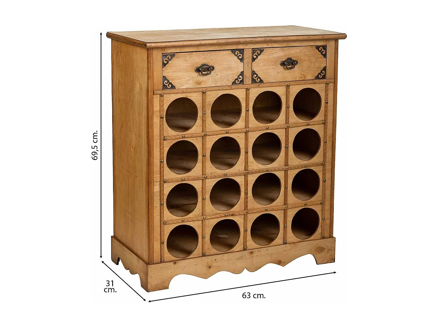 Armário para vinhos em madeira marrom 63x31x69,5
