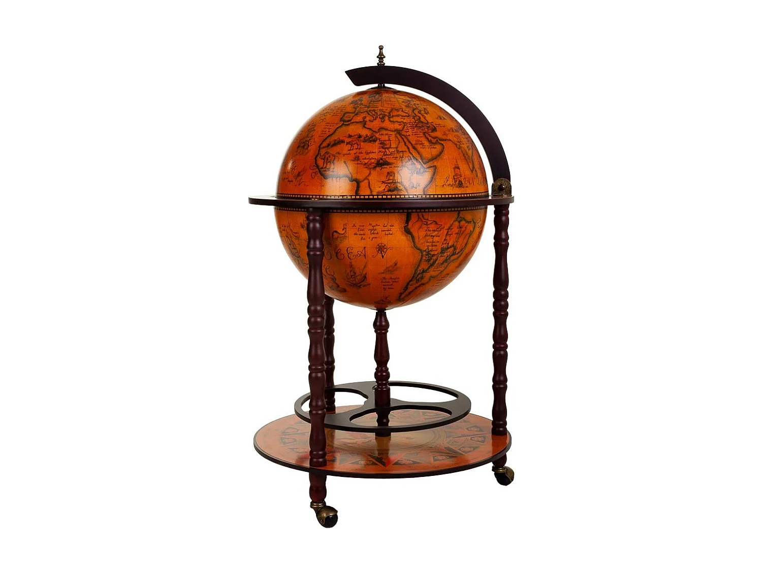 Braunes Globus-Weinregal 55,5 x 55 x 5 x 93,5 cm