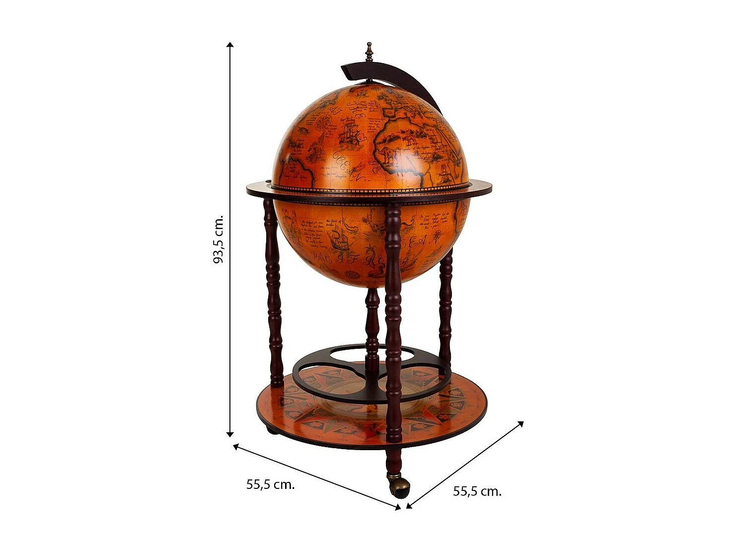 Braunes Globus-Weinregal 55,5 x 55 x 5 x 93,5 cm