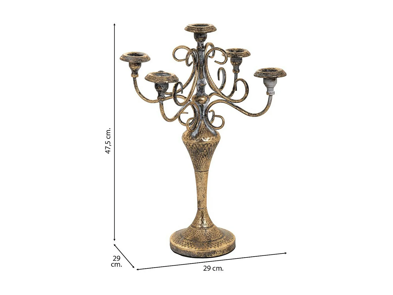 Castiçal em metal dourado 29x29x47,5