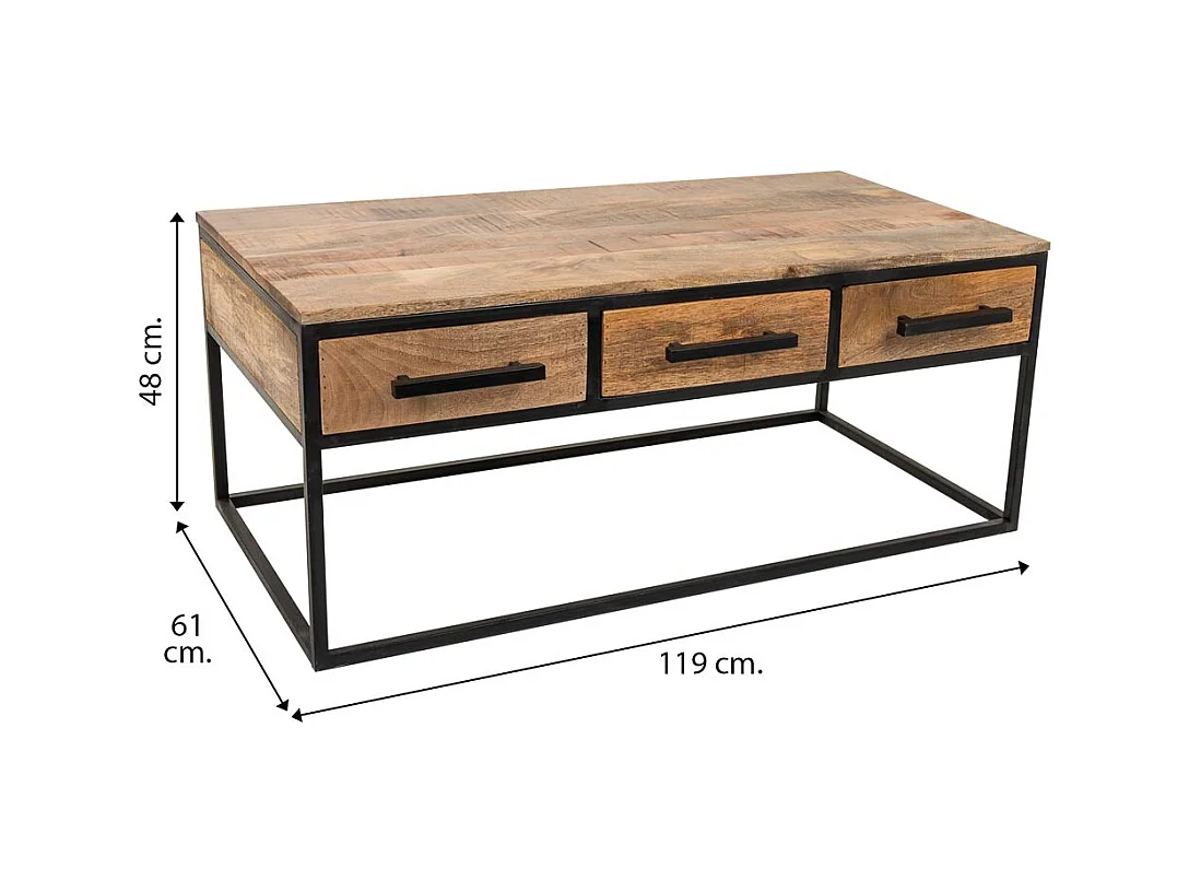 Table basse en bois et métal marron 119x61x48h