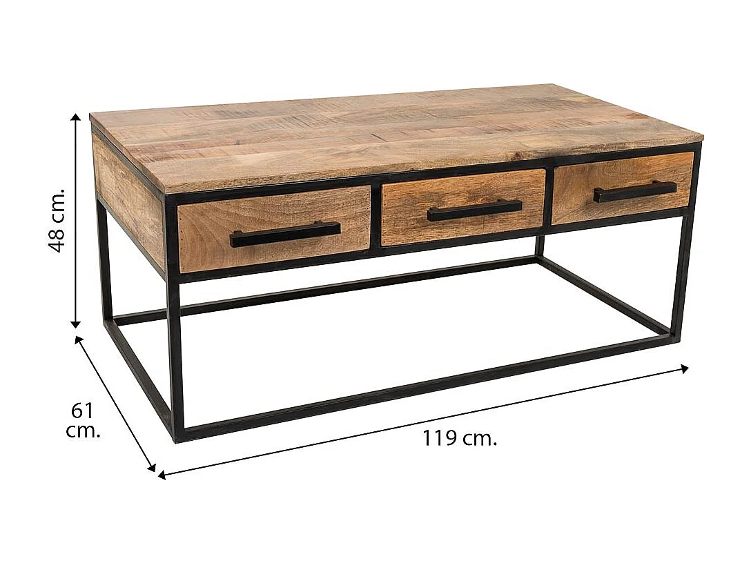 Brauner Couchtisch aus Holz und Metall, 119x61x48 h cm