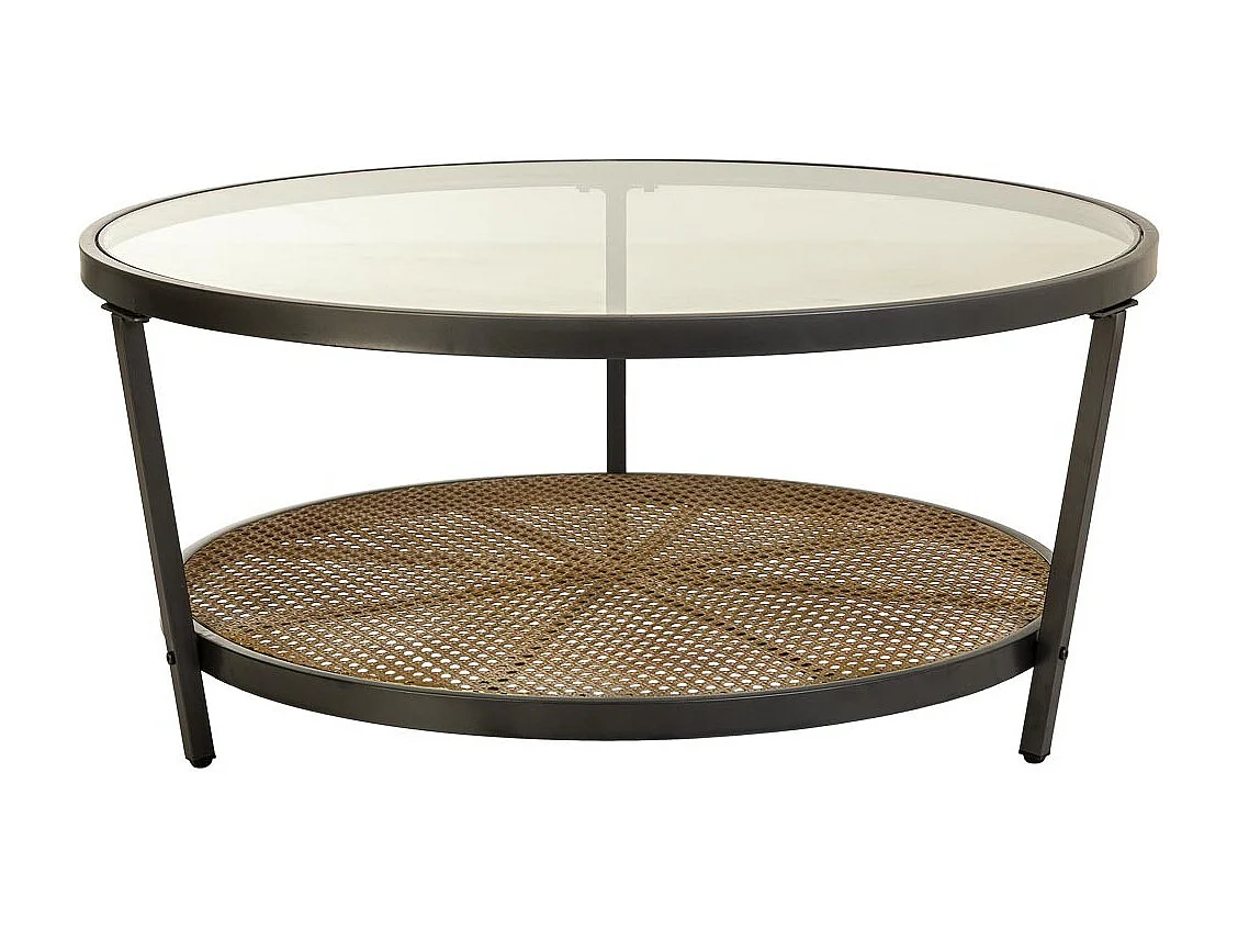 Runder Couchtisch aus Metall und braunem Glas, 91 x 91 x 41,5 h cm