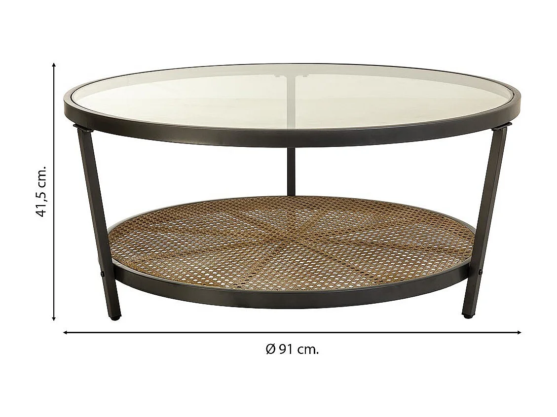 Runder Couchtisch aus Metall und braunem Glas, 91 x 91 x 41,5 h cm