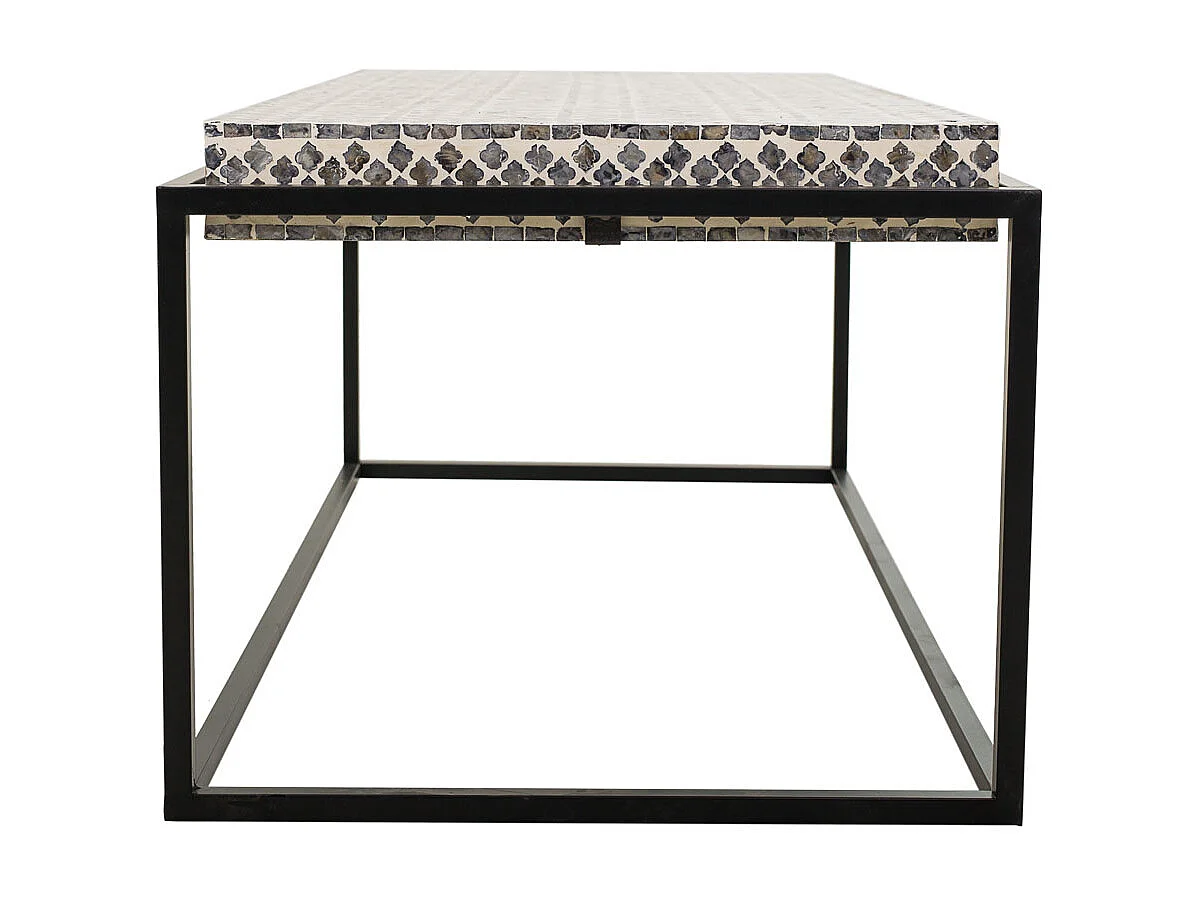 Mesa de centro retangular de madeira com acabamento em capiz cinza 124x60x49