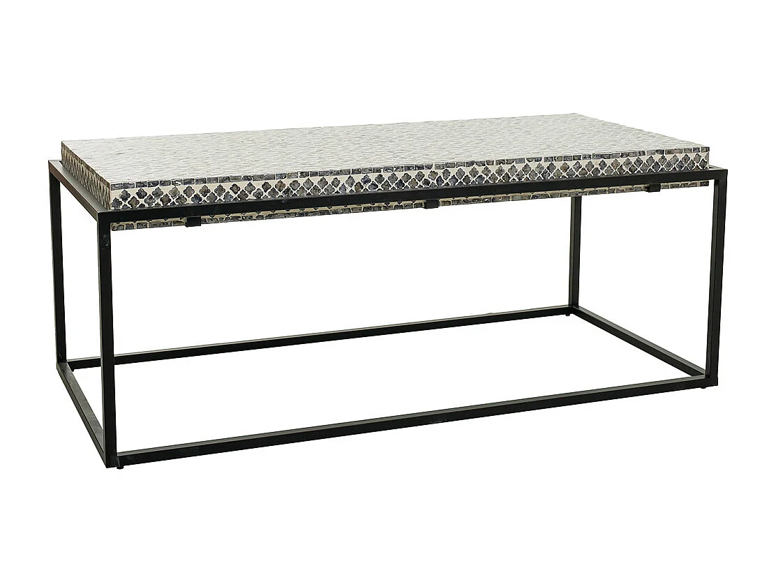 Tavolino rettangolare in legno rifinito in capiz grigio 124x60x49h