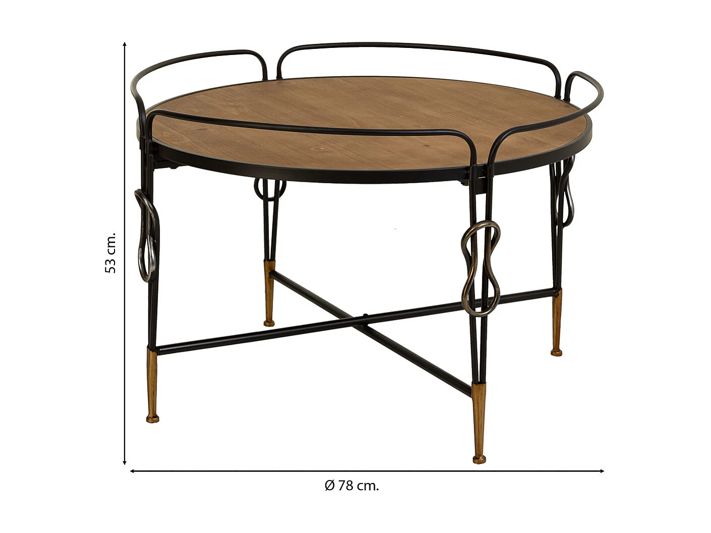 Tavolino in legno e metallo nero 78x78x53h cm