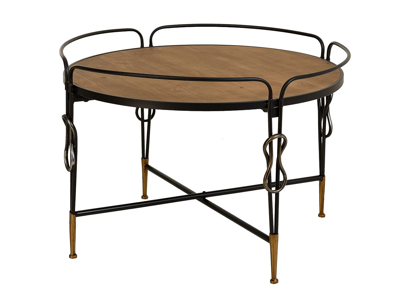 Mesa de centro madeira preta e metal 78x78x53h cm