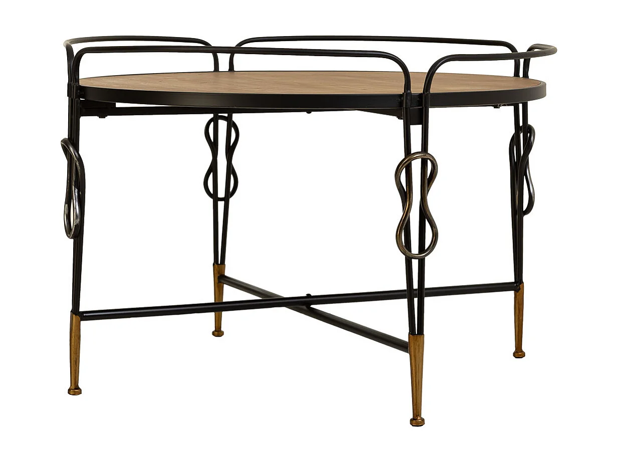 Mesa de centro madeira preta e metal 78x78x53h cm