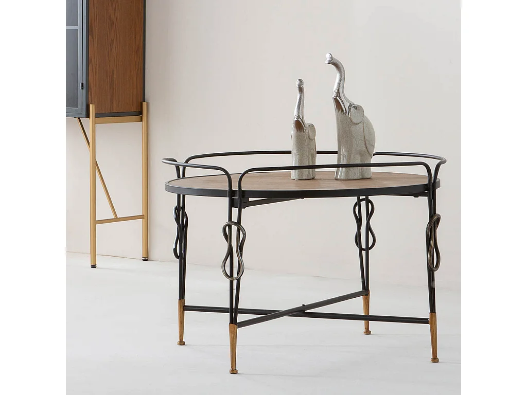 Couchtisch aus schwarzem Holz und Metall 78x78x53h cm