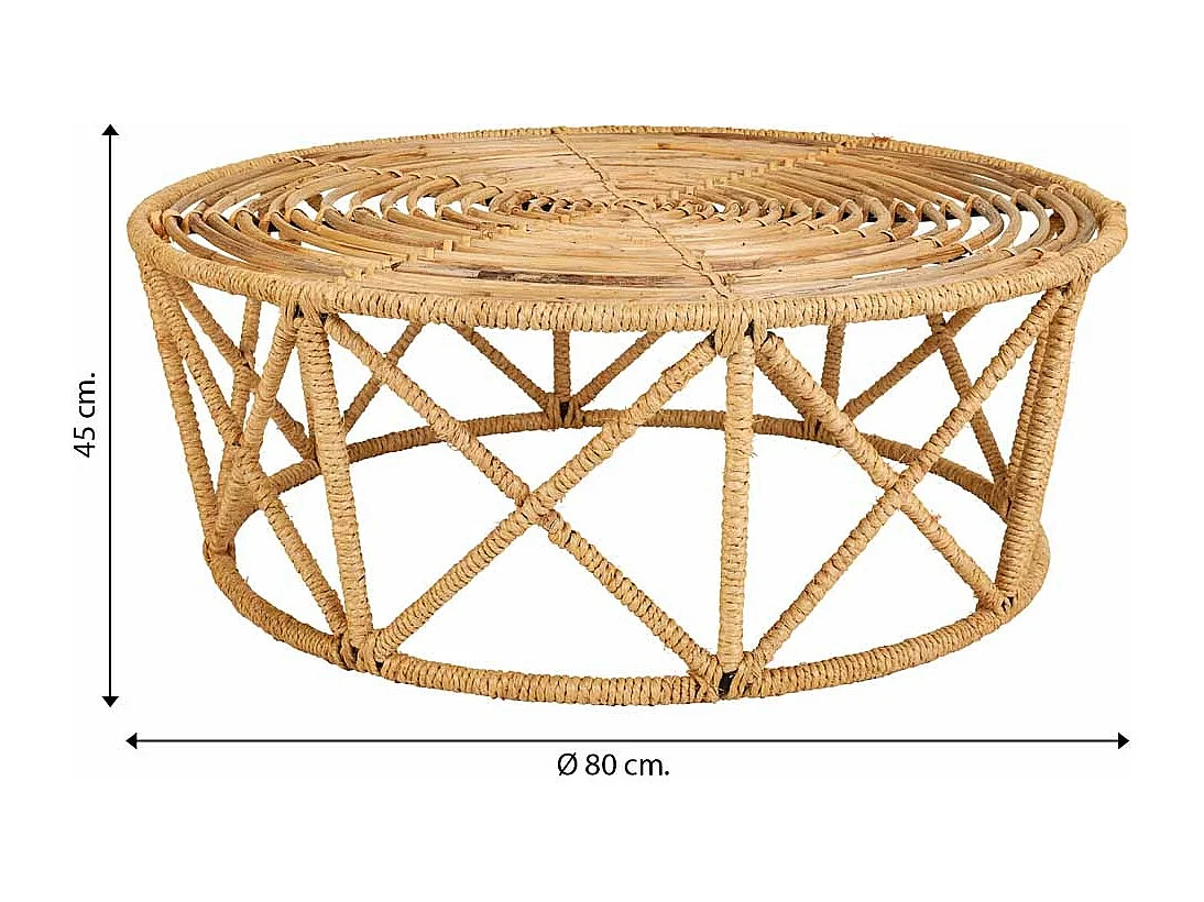 Mesa de centro de cana 80x80x45