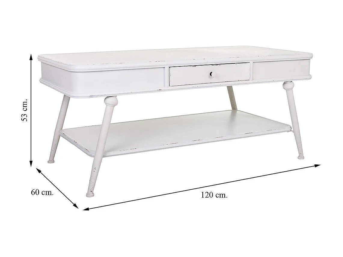 Couchtisch aus weißem Metall, 120 x 60 x 53 cm