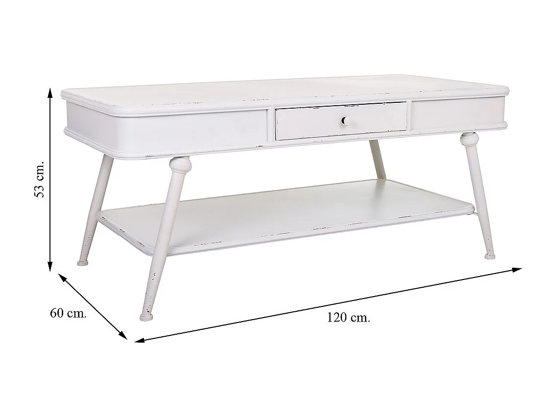 Mesa de centro de metal branco 120x60x53