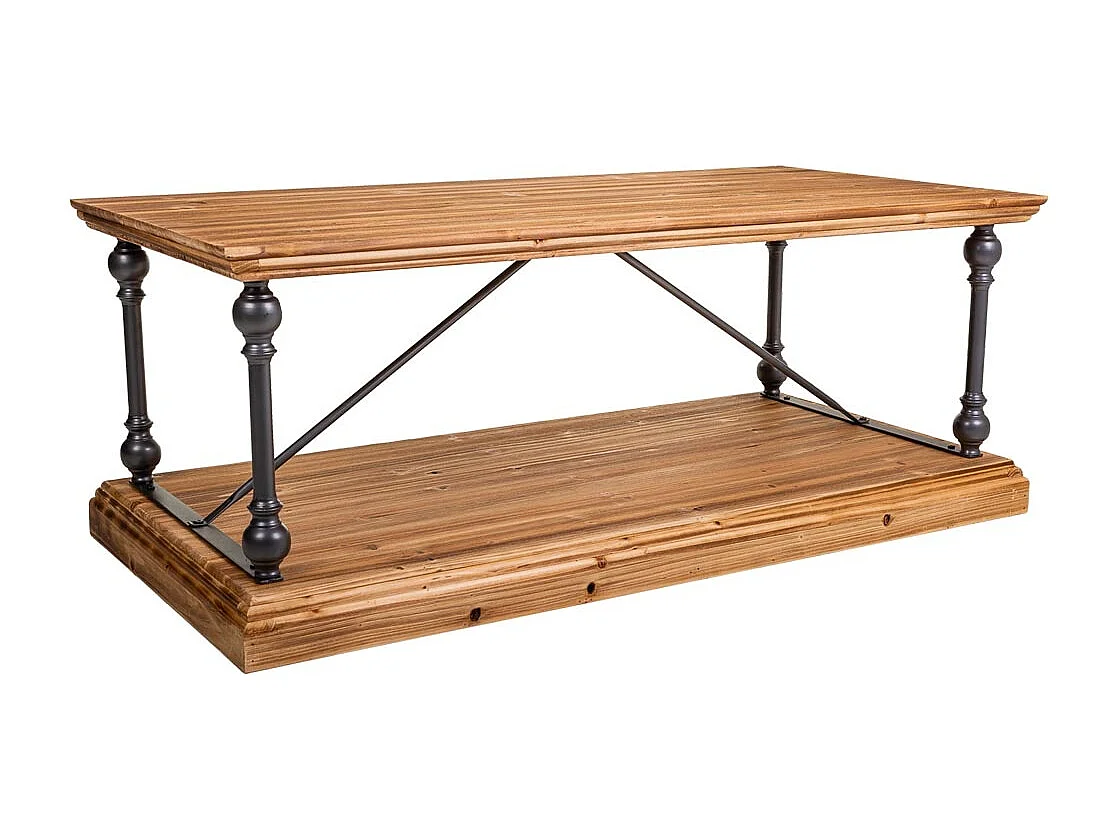 Brauner Couchtisch aus Metall und Holz 122x60x50h cm