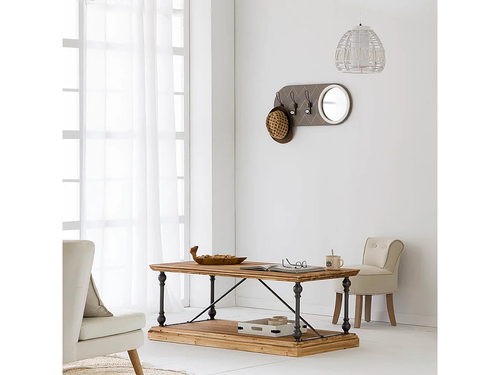 Table basse en métal et bois marron 122x60x50h