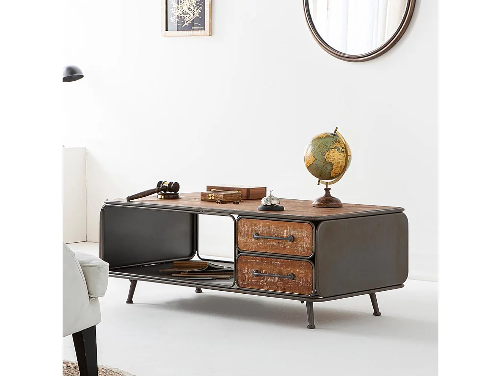 Mesa de centro de madera y metal negra 120x64x46