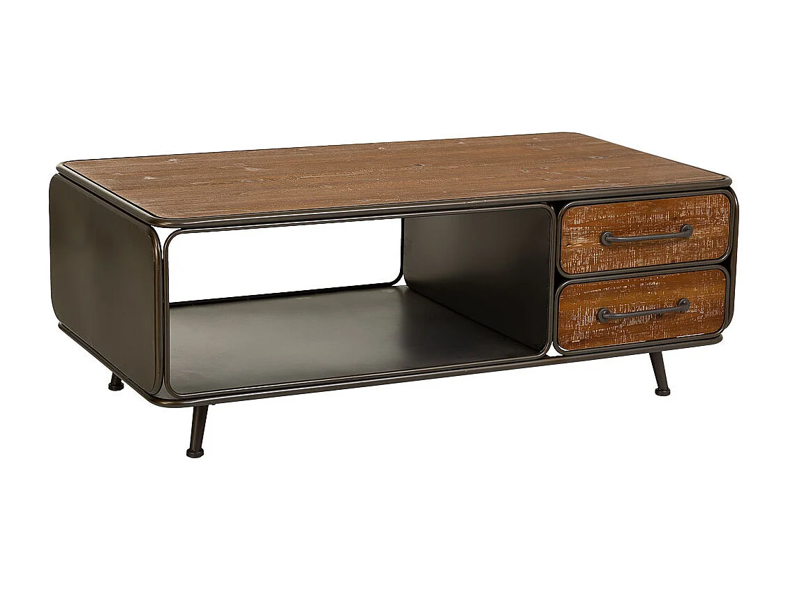 Mesa de centro de madera y metal negra 120x64x46