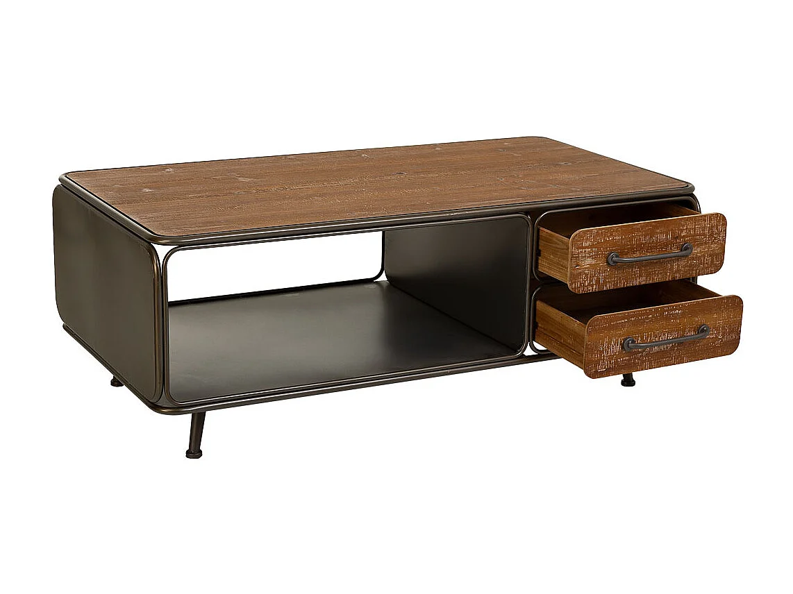 Mesa de centro de madera y metal negra 120x64x46