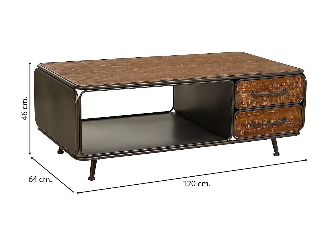 Mesa de centro de madera y metal negra 120x64x46