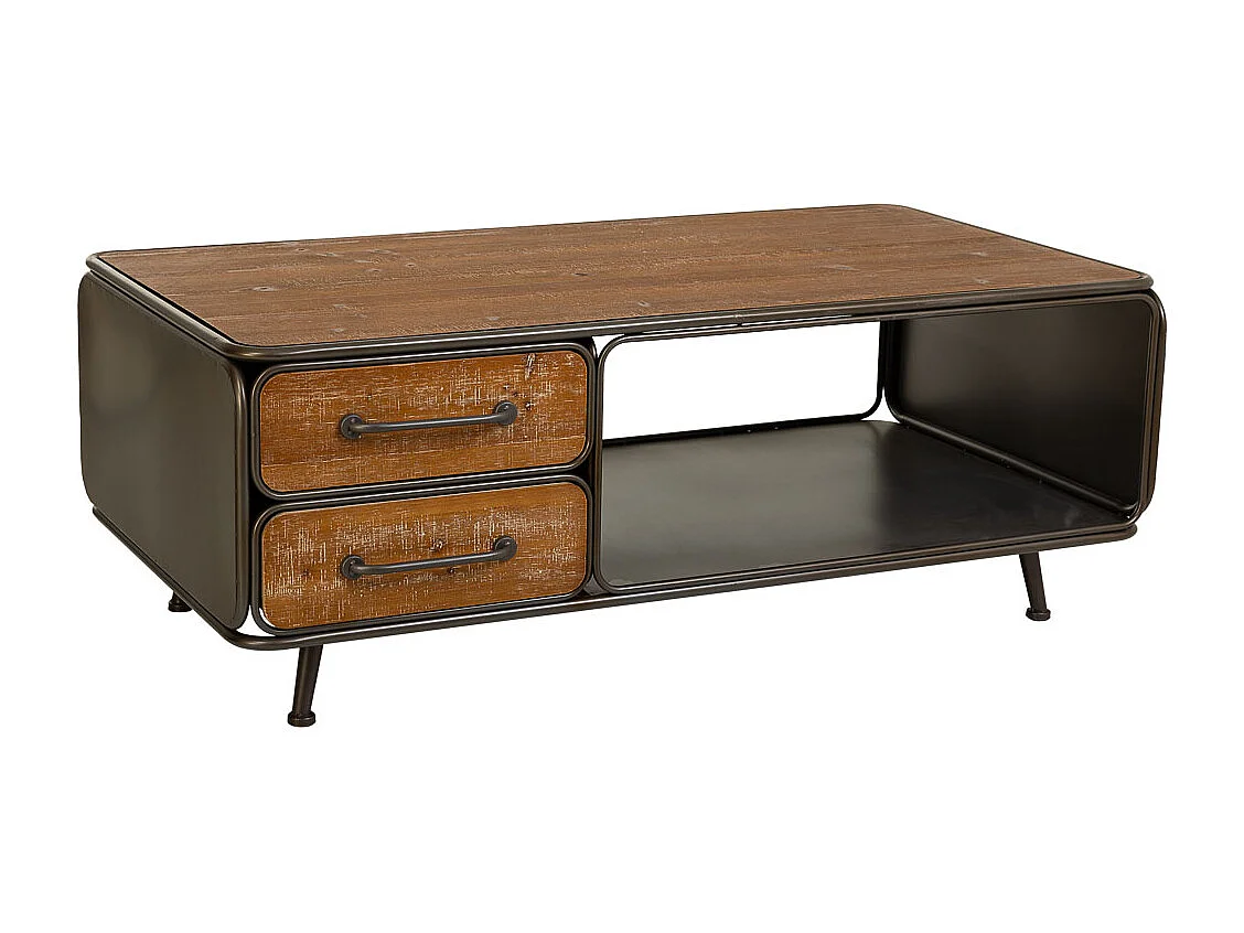 Mesa de centro de madera y metal negra 120x64x46
