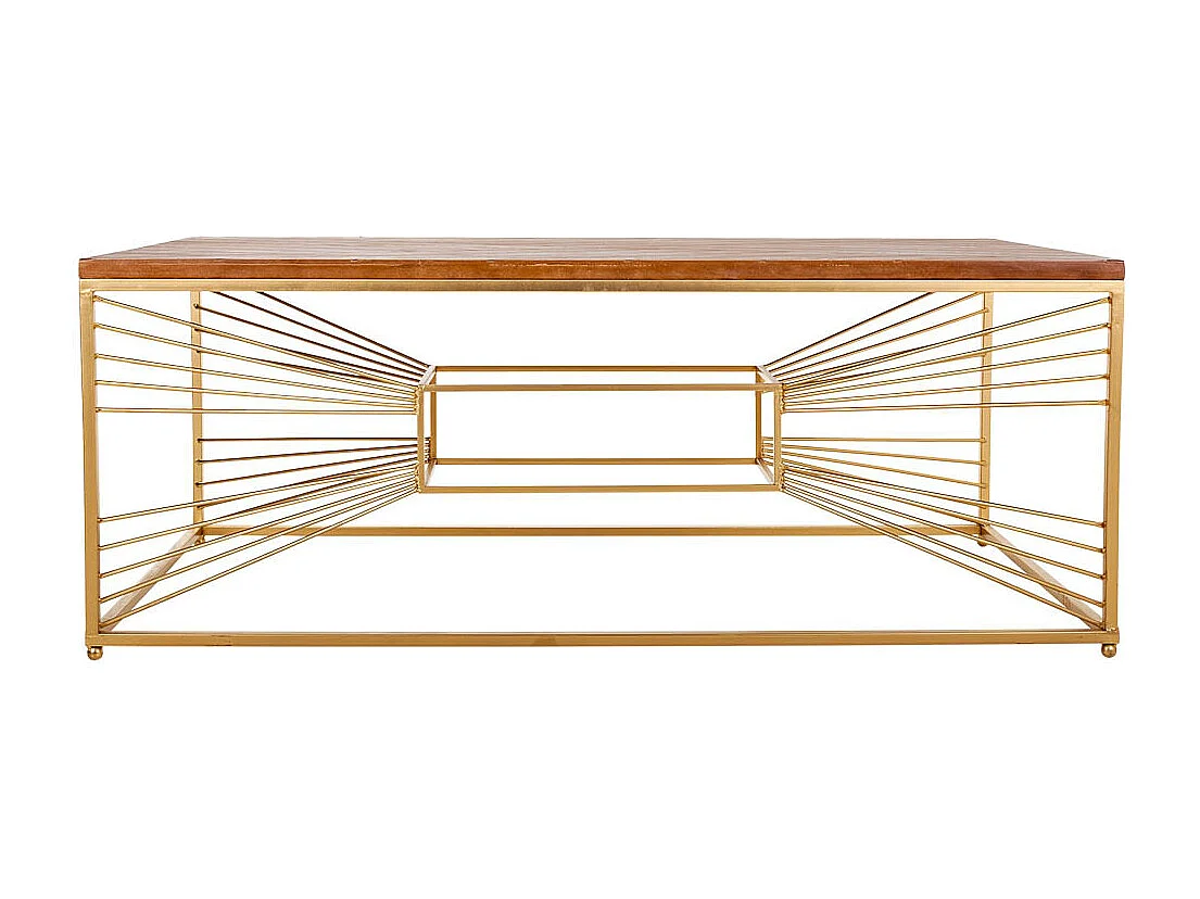 Mesa de centro em madeira dourada e metal 130x70x50