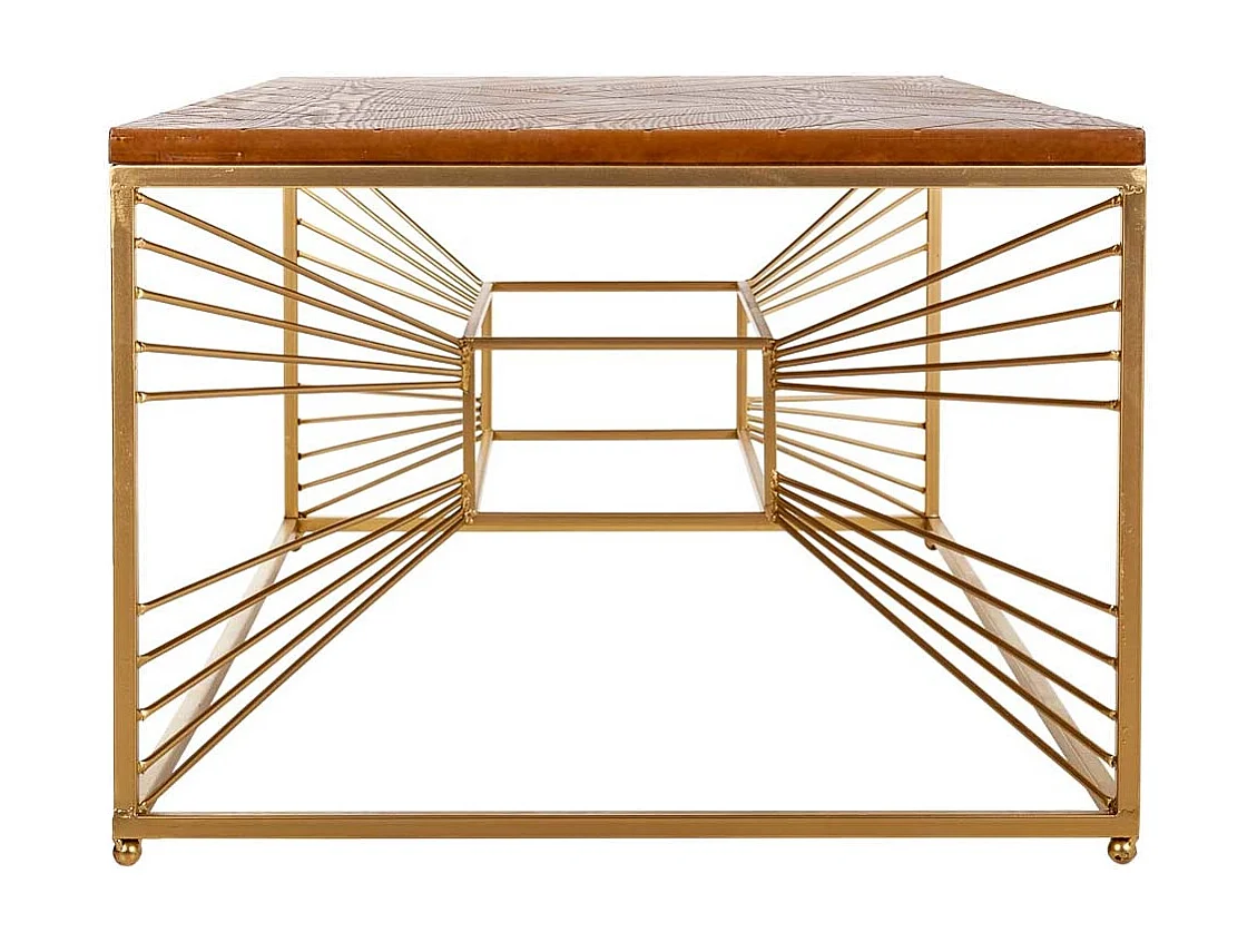 Mesa de centro em madeira dourada e metal 130x70x50