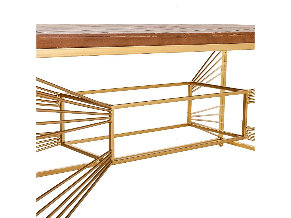 Mesa de centro em madeira dourada e metal 130x70x50