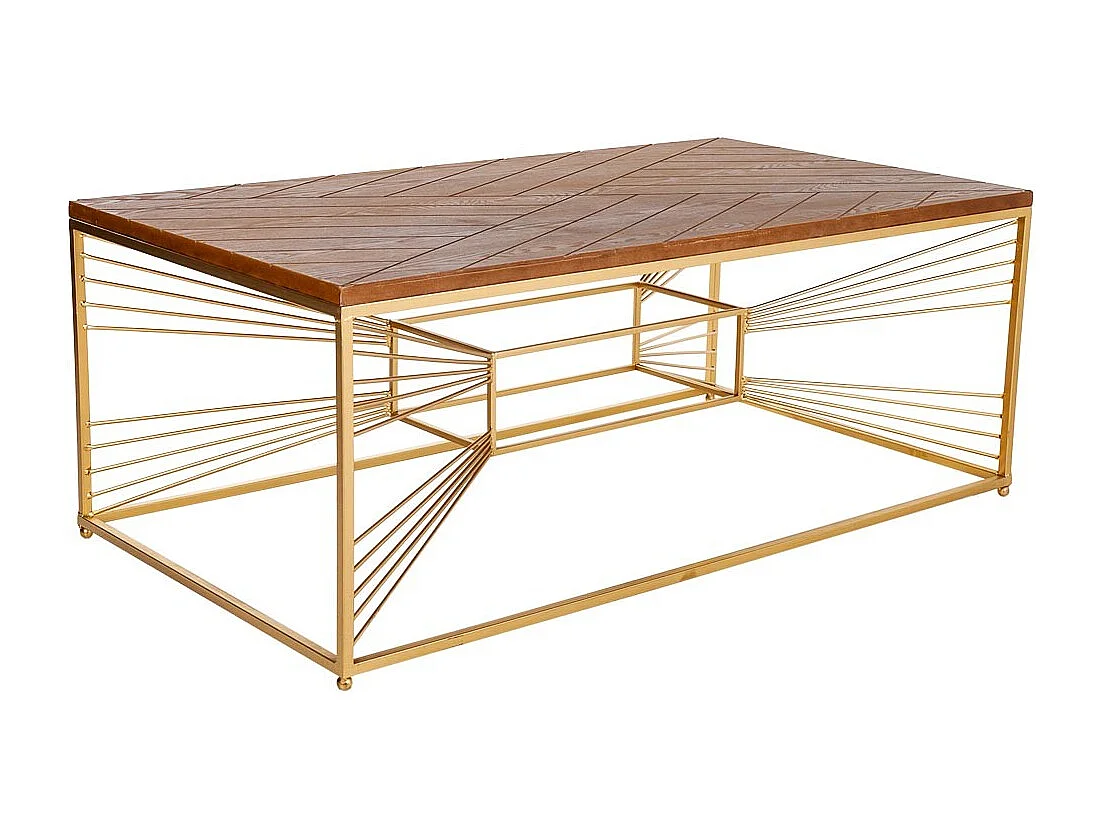 Mesa de centro em madeira dourada e metal 130x70x50