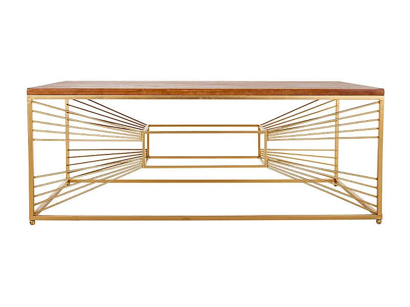 Mesa de centro de madera y metal dorada 130x70x50
