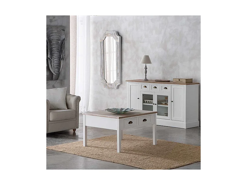 Weißer Couchtisch aus Holz mit 2 Schubladen 80x80x50h cm