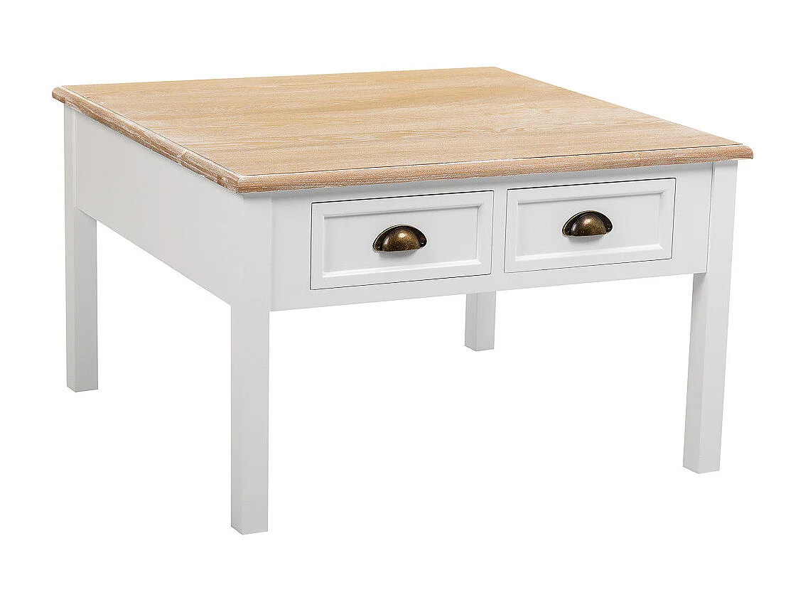 Weißer Couchtisch aus Holz mit 2 Schubladen 80x80x50h cm