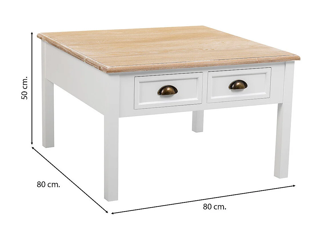 Weißer Couchtisch aus Holz mit 2 Schubladen 80x80x50h cm